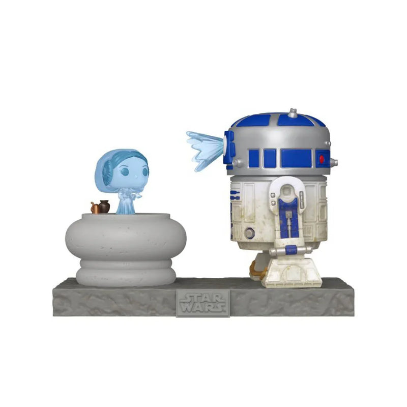 R2-D2 e Princesa Leia Holograma – Funko Pop! Deluxe Star Wars | Edição Icônica com Protetor Grátis