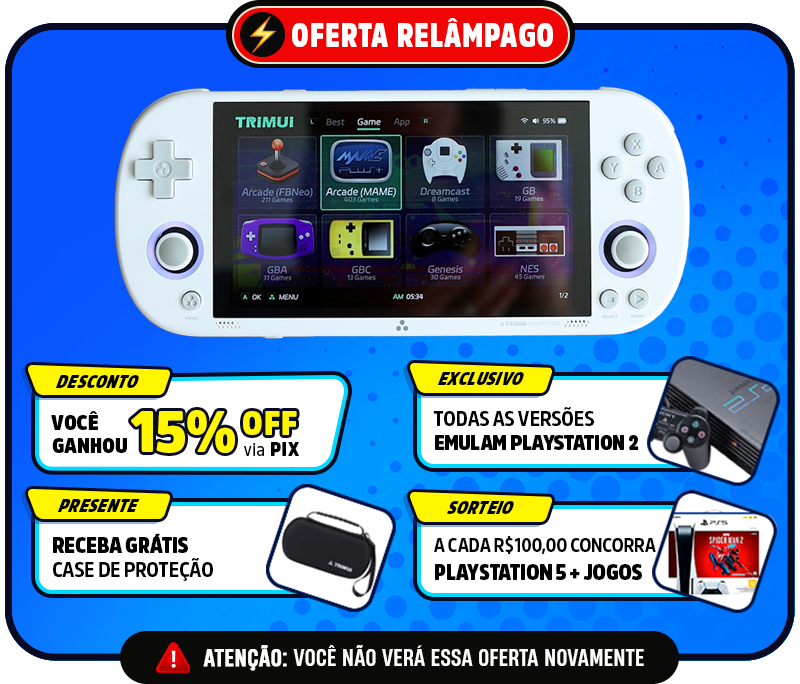 Portátil TrimUI Smart PRO™ Original - 25.800 Jogos de 26+ Consoles (180 dias de Garantia)