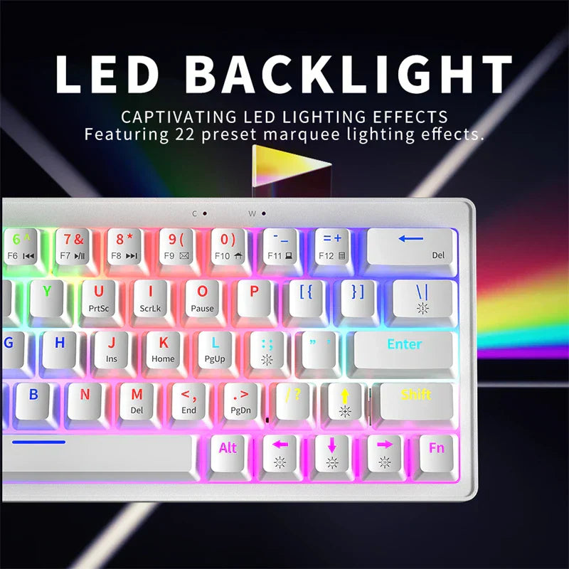 Teclado Mecânico ZIFRIEND ZA63 63 Teclas Hot Swappable, RGB, Switches Vermelho/Azul, Anti-Ghosting - Teclado Gamer 60%, Keycaps Brancos