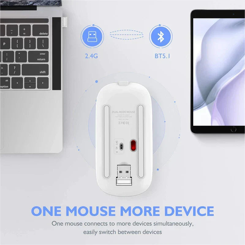 LED Mouse Wireless Congdi 2.4GHz e Bluetooth 5.1, Recarregável, Compacto e Silencioso