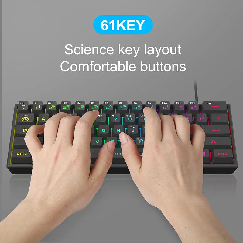 Teclado Gamer/Office MageGee Mini 60% TS91, Compacto, Com Iluminação RGB e Keycaps à Prova d'Água - Com Fio
