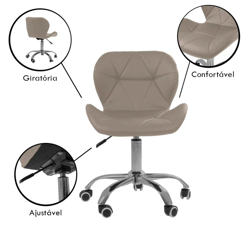 Kit com 4 Cadeiras de Escritório Eiffel Slim com Base Giratória Ajustável