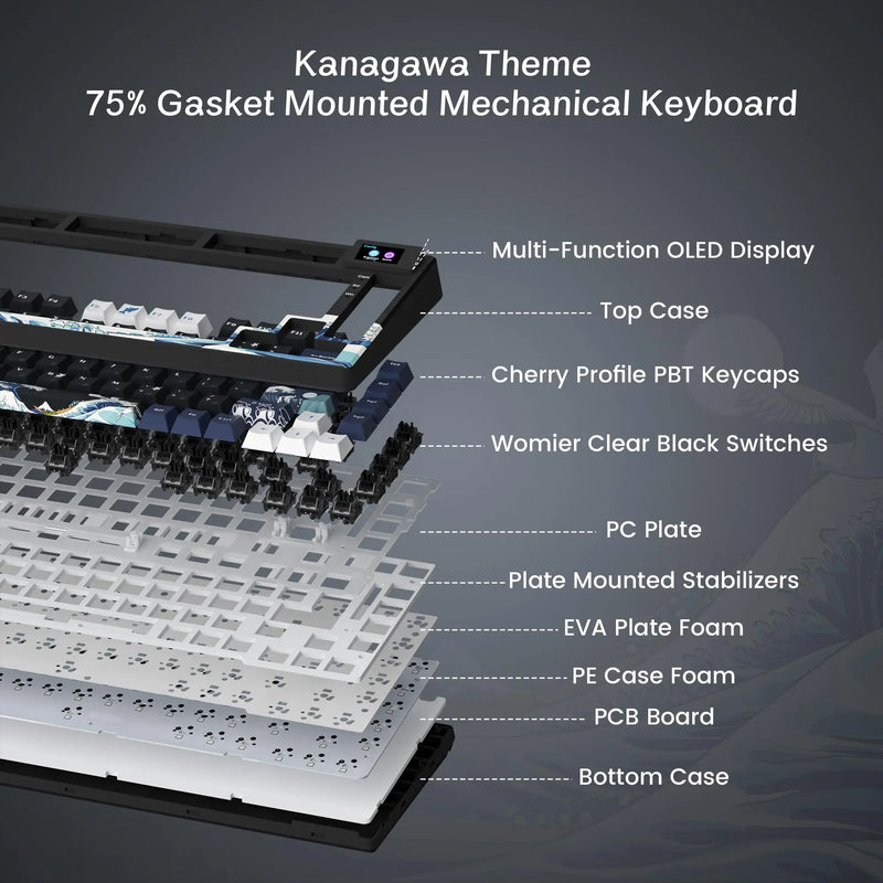 Teclado Mecânico Gamer WOMIER S-K80 75% Hot Swappable com Display Inteligente - Com Fio para PC, Computador e Laptop