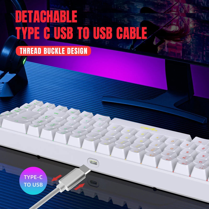 Teclado Gamer 68 Teclas com Fio, Retroiluminação RGB, Teclado Compacto para PC, Laptop e Computador