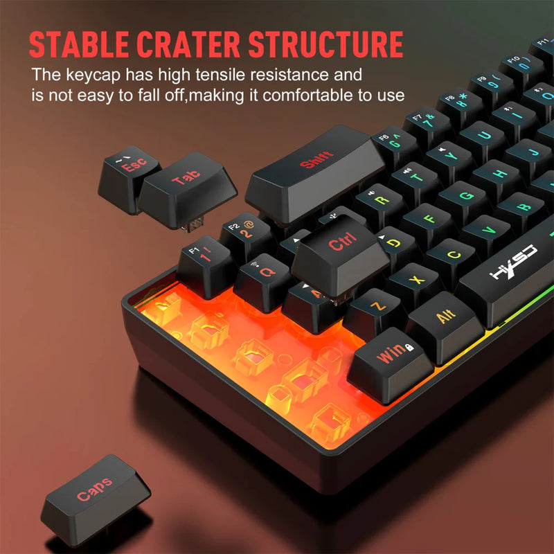 Teclado Gamer L500 com Fio/Sem Fio de 61 Teclas e Retroiluminação RGB Dinâmica para PC e Laptop