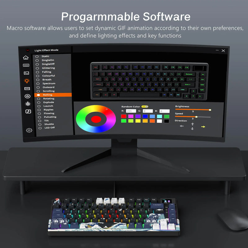 Teclado Mecânico Gamer WOMIER S-K80 75% Hot Swappable com Display Inteligente - Com Fio para PC, Computador e Laptop