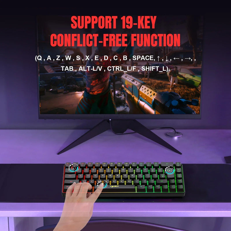 Teclado Gamer 68 Teclas com Fio, Retroiluminação RGB, Teclado Compacto para PC, Laptop e Computador