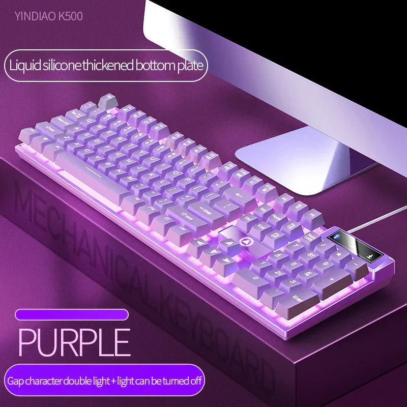 Teclado Gamer K500 com Fio, Mecânico, Luminosa com Bloqueio de Cores, Ergonômico e Botões Sem Conflito - Acessórios para PC Desktop