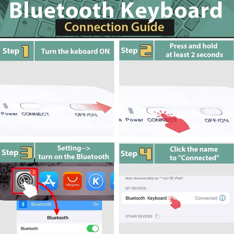Teclado e Mouse Bluetooth Compatível com iPad, Xiaomi, Samsung, Huawei - Teclado Wireless para Android, iOS, Windows