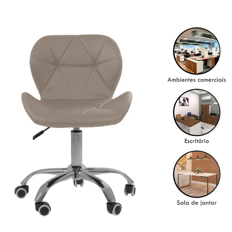 Kit com 4 Cadeiras de Escritório Eiffel Slim com Base Giratória Ajustável