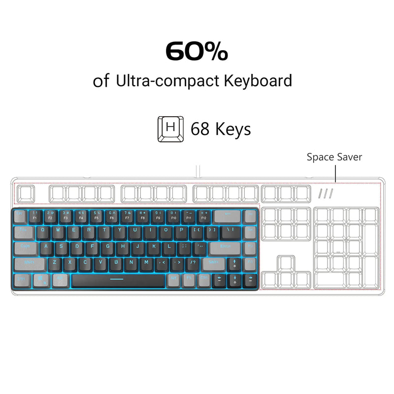 Teclado Gamer Mecânico MageGee 60% Portátil, MK-BOX, Retroiluminação LED, Compacto com 68 Teclas - Teclado Mini para Escritório com Fio