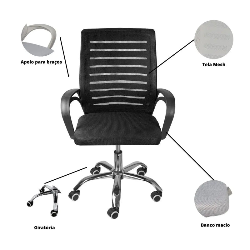 Kit com 2 Cadeiras de Escritório Secretaria Diretor Roma Ergonômicas