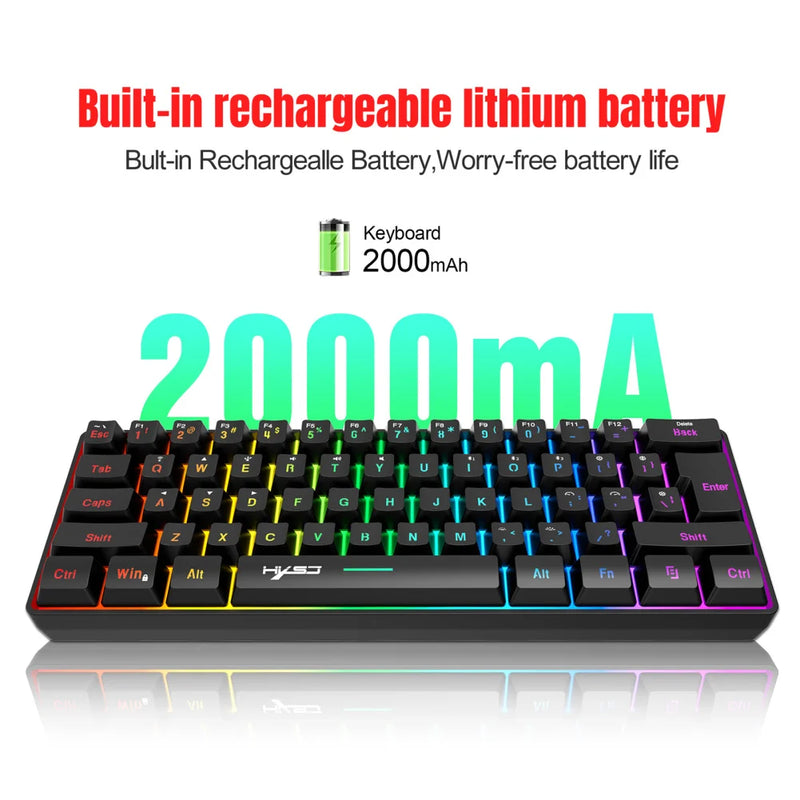 Teclado Gamer L500 com Fio/Sem Fio de 61 Teclas e Retroiluminação RGB Dinâmica para PC e Laptop