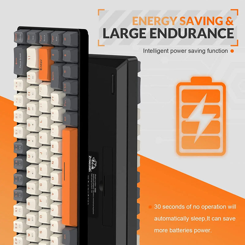 Teclado Gamer Mecânico 60% Sem Fio Bluetooth Dual Mode Hot-Swappable Mini 68 Teclas com Switches Vermelhos para PC, PS4, Xbox, iPhone e iPad