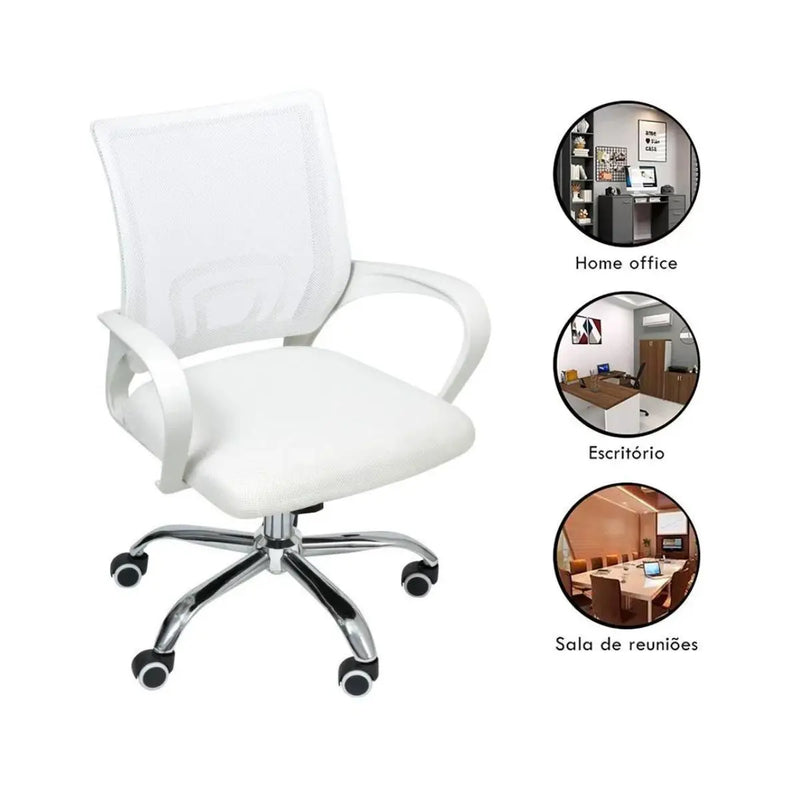 Cadeira de Escritório Ergonômica Begônia Branca com Tela Mesh