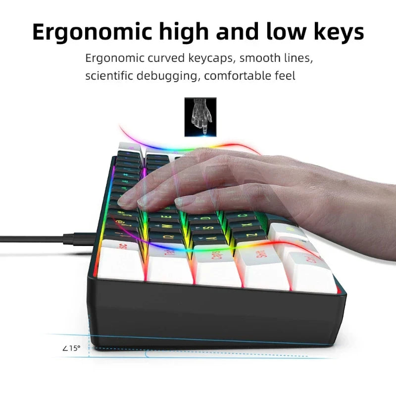 Teclado Gamer Ultra-Compacto com Fio RGB, Teclas Flutuantes e 61 Teclas