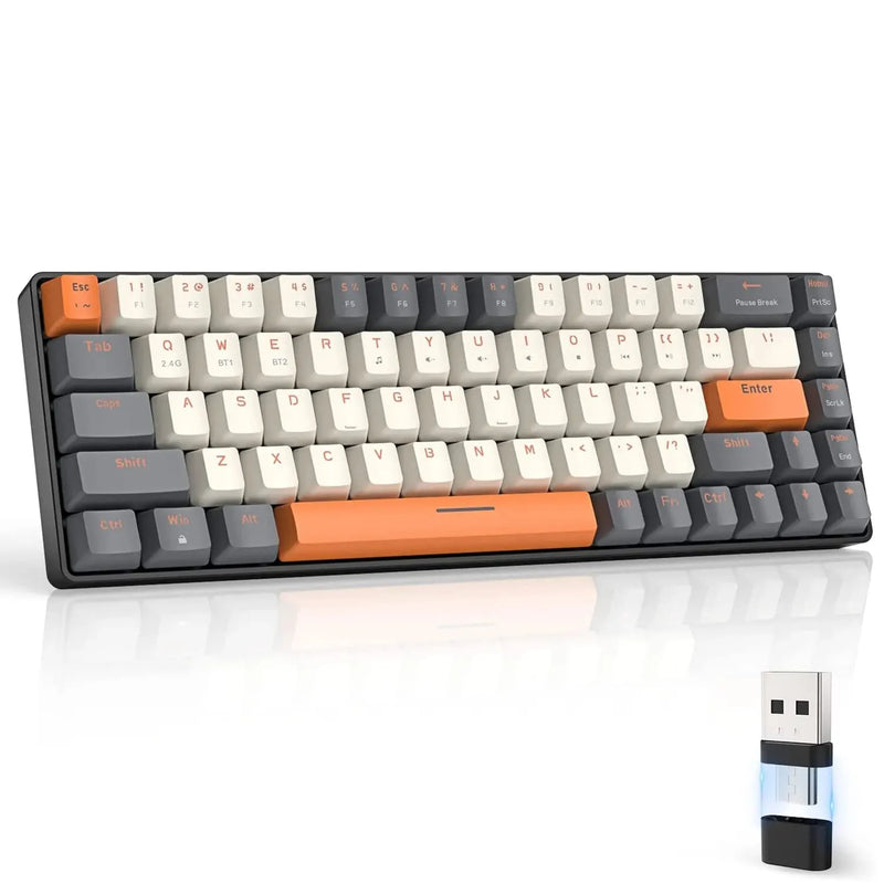 Teclado Gamer Mecânico 60% Sem Fio Bluetooth Dual Mode Hot-Swappable Mini 68 Teclas com Switches Vermelhos para PC, PS4, Xbox, iPhone e iPad