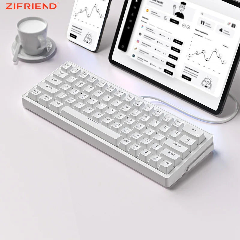 Teclado Mecânico ZIFRIEND ZA63 63 Teclas Hot Swappable, RGB, Switches Vermelho/Azul, Anti-Ghosting - Teclado Gamer 60%, Keycaps Brancos