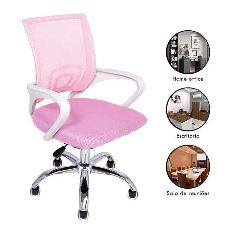 Cadeira de Escritório Ergonômica Begônia com Tela Mesh Rosa