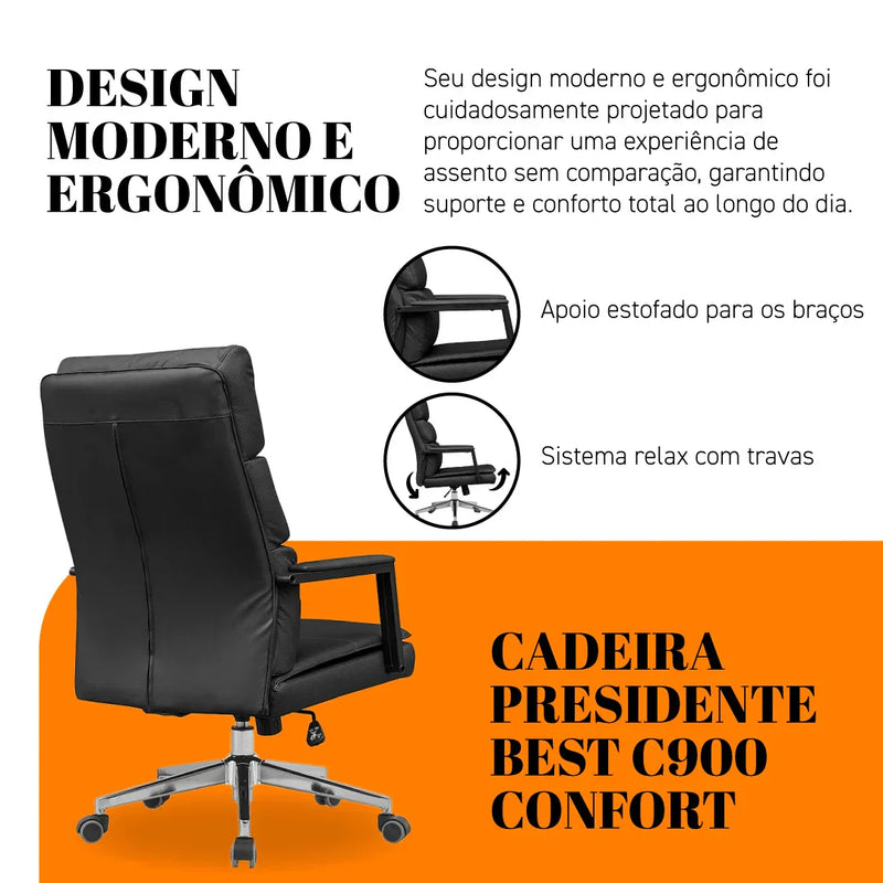 Cadeira de Escritório Giratória Best C900 Black com Rodízios 360° e Conforto