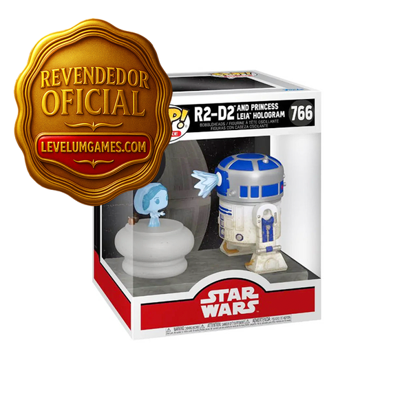 R2-D2 e Princesa Leia Holograma – Funko Pop! Deluxe Star Wars | Edição Icônica com Protetor Grátis